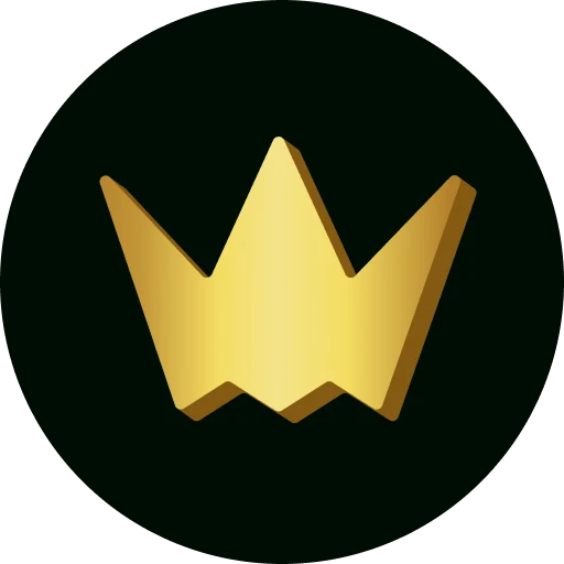 CrownGreen circular emblem in deep green with golden crown motif for brand identity