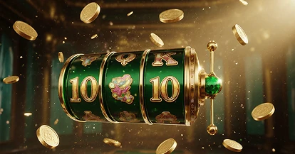 Spinning slot machine reels with coins flying — classic casino slots at Crowngreen